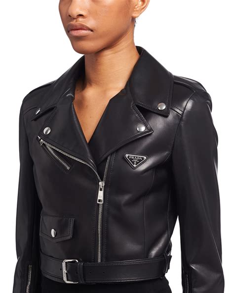 prada jacket leather|Prada leather biker jacket.